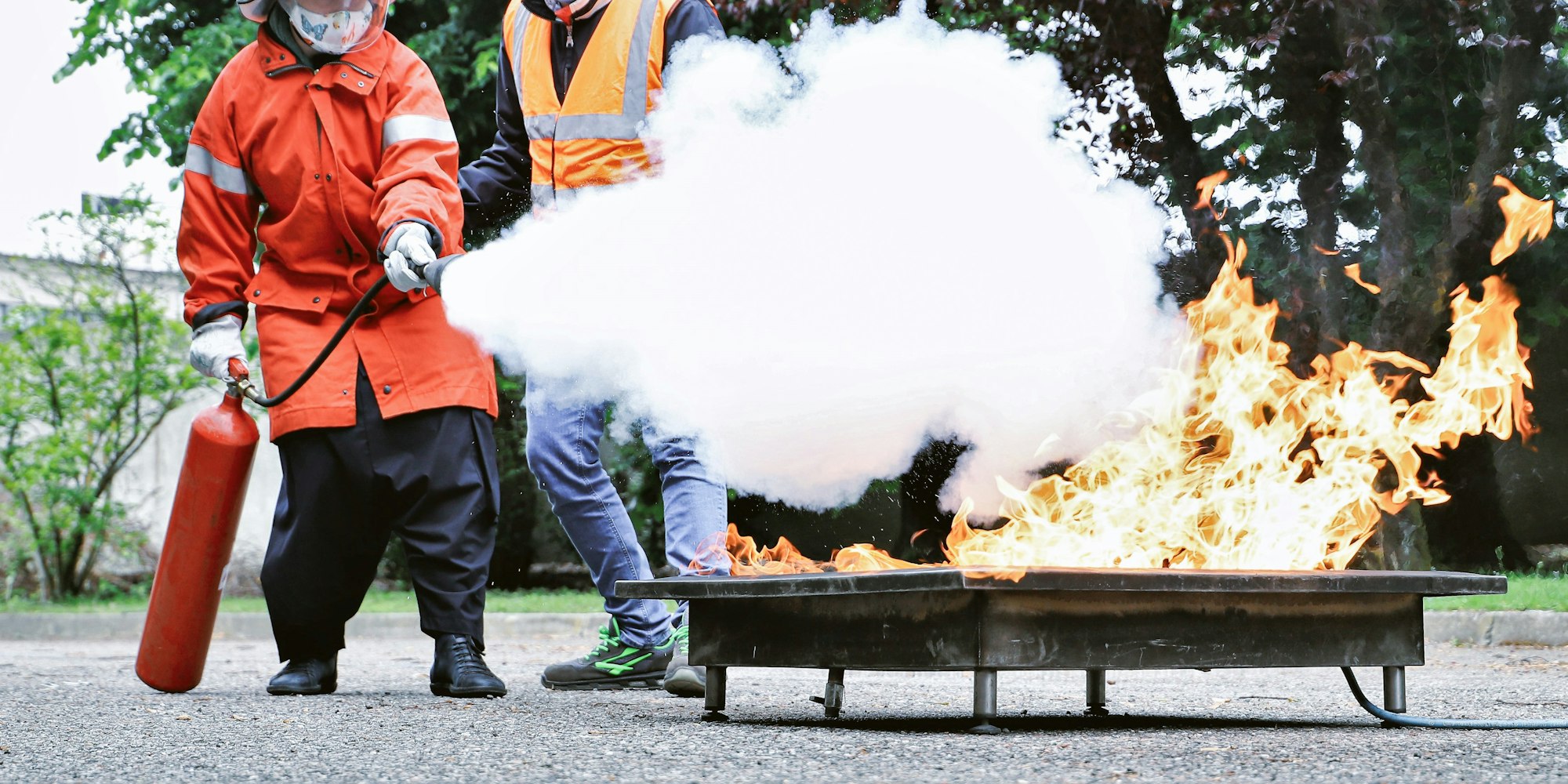 corporate safety - exercise during a firefighting course